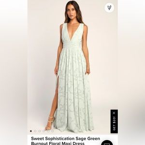 Lulus sage green burnout floral maxi dress, size L
